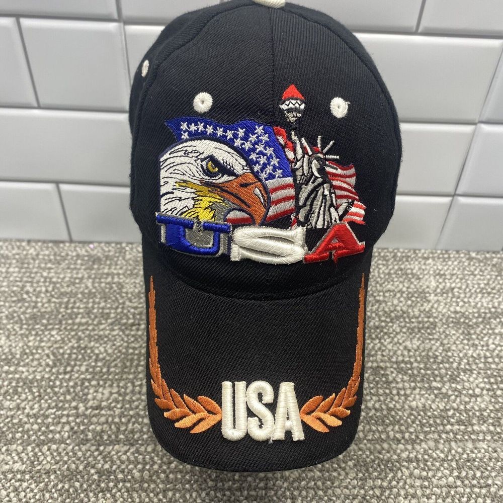 USA Patriotic Hat Eagle Flag‎ 3 D Graphics Black Adjustable Back